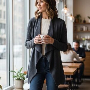 Eileen Fisher SILK ORGANIC COTTON open-front asymmetrical drapey cardigan MEDIUM